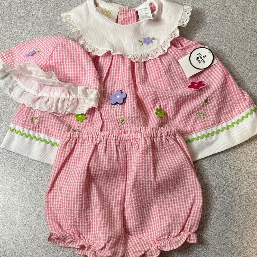 Pink Baby Outfit with Floral Embroidery 3-6 Months NWT